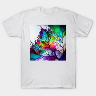 Alcohol Ink Stained Glass Abstract Leafs T-Shirt